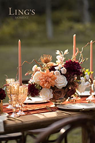 Product: Ling's Moment Artificial Flowers Dahlia Brunt Orange Terracotta Set of 2 Flowers Combo for DIY Wedding Bouquets Centerpieces Arrangements Party Baby Shower Home Decorations