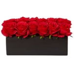 Product: Nearly Natural Dozen Silk Roses in Ceramic Rectangular Planter