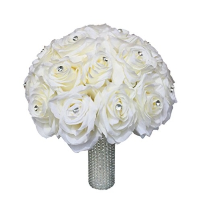 Product: Angel Isabella 10" Bouquet-Nice Ivory Rose with Rhinestone and Bling Handle