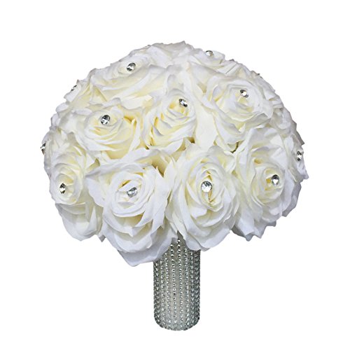 Product: Angel Isabella 10" Bouquet-Nice Ivory Rose with Rhinestone and Bling Handle