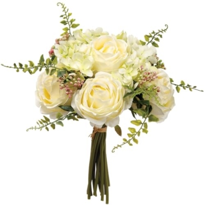 Product: 11" Peony & Sweet Pea Silk Flower Bouquet -White/Green (Pack of 12)