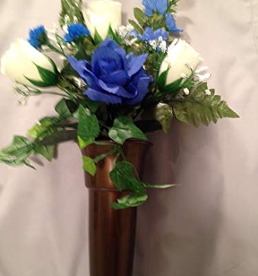 Silky Flower Store Memorial Mausoleum Vase Cream Rose Delphinium Silk Flower, Bolt Support Crypt Vase, 15in 17 17 Product: Memory Lane Memorials Crypt Mausoleum Vase & Cream Rose Delphinium Silk Flower w/Bolt Support
