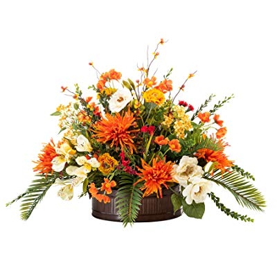 Product: Petals - Alstroemeria, Rose & Mum Silk Flower Centerpiece - Handcrafted - Amazingly Lifelike - 17 x 24 Inches