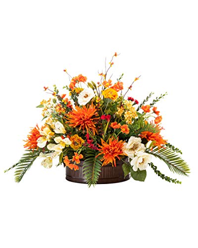 Product: Petals - Alstroemeria, Rose & Mum Silk Flower Centerpiece - Handcrafted - Amazingly Lifelike - 17 x 24 Inches