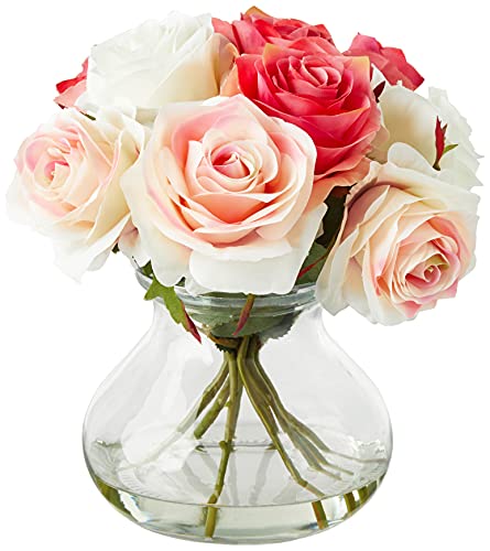 Silky Flower Store Artificial Rose Arrangement with Vase, Faux Water Decorative Floral Centerpiece, 11in x 11in 1 1 Product: Nearly Natural Rose Arrangement with Vase