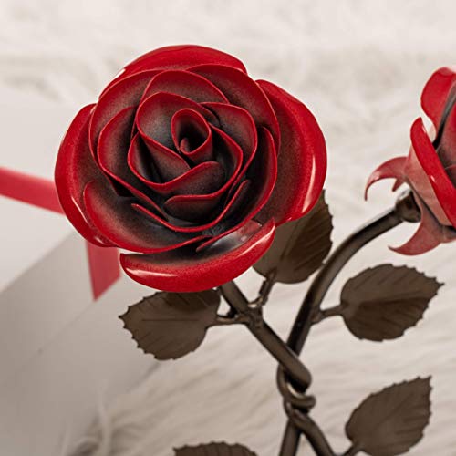 Silky Flower Store Hand-Forged Wrought Iron Double Red Metal Rose Twist Iron Anniversary Gift, Blacksmith Quebec, 8.5in 2 2 Product: Hand-Forged Wrought Iron Double Red Metal Rose with Twist - Iron Anniversary gift