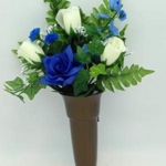 Product: Memory Lane Memorials Crypt Mausoleum Vase & Cream Rose Delphinium Silk Flower w/Bolt Support