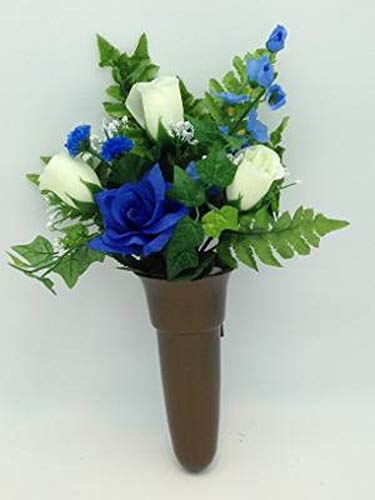 Memory Lane Memorials Crypt Mausoleum Vase & Cream Rose Delphinium Silk Flower w/Bolt Support - Artificial Flower Arrangements Product: Memory Lane Memorials Crypt Mausoleum Vase & Cream Rose Delphinium Silk Flower w/Bolt Support