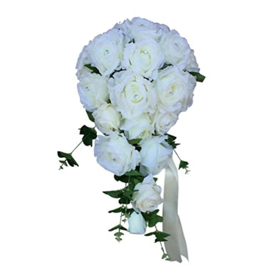Product: Angel Isabella Elegant Bridal Cascade Bouquet - Ivory Roses with Rhinestone and Greenery