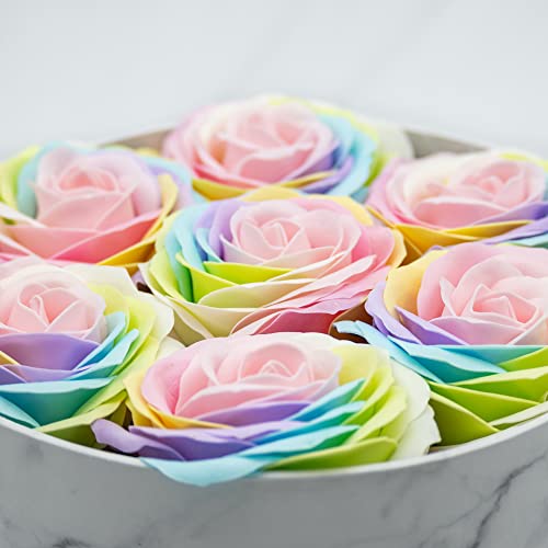 Silky Flower Store Soap Flower Box, White Marble Rainbow Roses Gift, Decorative Faux Floral Arrangement, 20cm 1 1 Product: White Marble Medium Round Soap Flower Box - Rainbow Roses