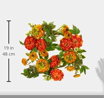 Product: Nearly Natural 4580 24â€ Peony and Mum Wreath,17.5'' x 5.25'' x 17.5'' , Green