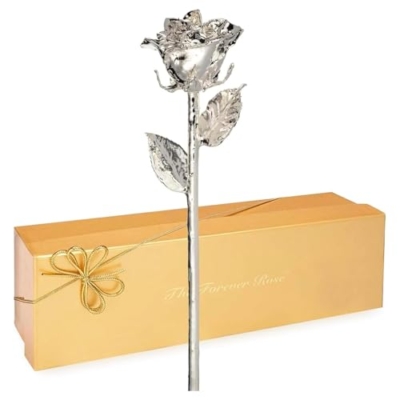 Product: Forever Rose Real Rose Dipped in Silver, Handcrafted Preserved Rose in Luxury Gold Gift Box, Romantic Gift for Her, Elegant Keepsake for Anniversary, Birthday, or Any Special Occasion