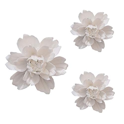Product: ALYCASO 3 PCS/Set Peony Ceramic Magnolia Flower Wall Decor 3D Flower Art for Living Room Home Hallway Bedroom Kitchen Farmhouse Bathroom Dining Room, White(4.72 in*1, 3.54 in*2)