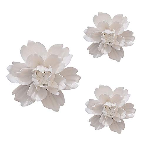Product: ALYCASO 3 PCS/Set Peony Ceramic Magnolia Flower Wall Decor 3D Flower Art for Living Room Home Hallway Bedroom Kitchen Farmhouse Bathroom Dining Room, White(4.72 in*1, 3.54 in*2)