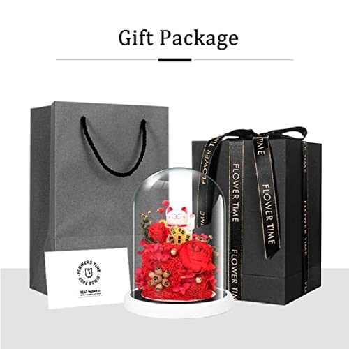 Product: KDFJ Eternal Rose Preserved Real Flower with Lucky Cat Doll in Glass Dome,Forever Rainbow Rose Artificial Flower Glass Dome, Galaxy Eternal Rose,Pink