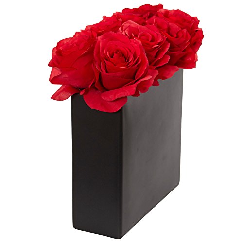 Silky Flower Store Artificial Silk Roses Arrangement, Black Square Vase, Faux Floral Centerpiece, 9in. 1 1 Product: Nearly Natural Roses Silk Arrangement in 9in. H Black Vase