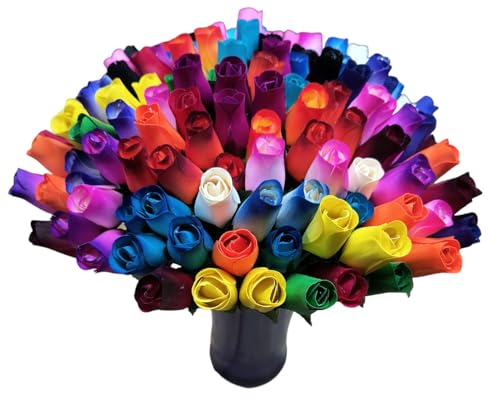 Product: 144 Individual Wooden Roses of Assorted Colors. Reds, Blues, Greens, Yellows, Pinks, Black, White, and Lots More Colors are Included.