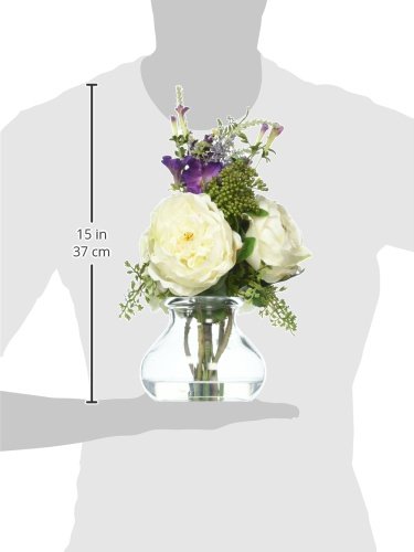 Silky Flower Store Artificial Rose and Morning Glory Floral Arrangement with Vase, White Decor, 14.5in x 9.5in 2 2 Product: Nearly Natural 1413 1 Rose and Morning Glory Arrangement with Vase, 9.5 x 9.5 x 14.5,White