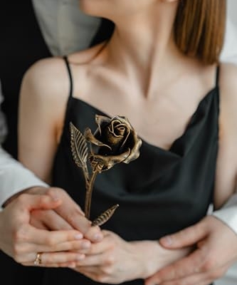 Silky Flower Store Handcrafted Bronze Rose Keepsake, 8th 19th Wedding Gift, Red Black Gold Metal Decor, 29cm 12 12 Product: MakuliSmit Handcrafted Bronze Rose – 8th & 19th Yeat Wedding for Her – Solid Metal Forever Flower Keepsake