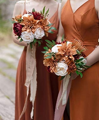 Product: Ling's Moment Artificial Flowers Dahlia Brunt Orange Terracotta Set of 2 Flowers Combo for DIY Wedding Bouquets Centerpieces Arrangements Party Baby Shower Home Decorations