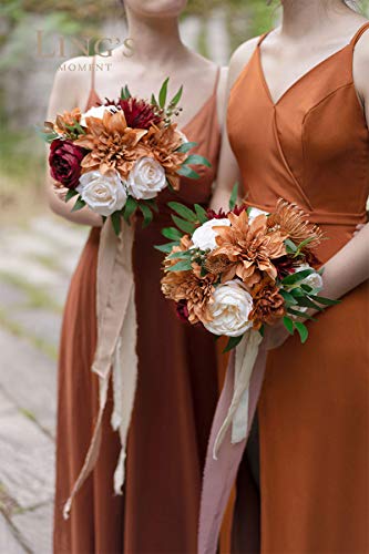Product: Ling's Moment Artificial Flowers Dahlia Brunt Orange Terracotta Set of 2 Flowers Combo for DIY Wedding Bouquets Centerpieces Arrangements Party Baby Shower Home Decorations