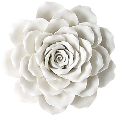 Product: ALYCASO Rose Ceramic Flower Wall Décor Artificial 3D Flower Wall Art for Living Room Home Hallway Bedroom Kitchen Farmhouse Bathroom Dining Room, White, 7.08 inch