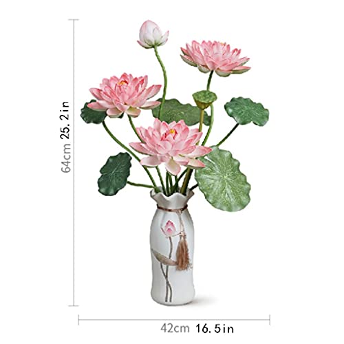 Product: XIAOSAKU Artificial Flowers for Decoration Simulation Lotus Lotus Leaf Set Fake Lotus Silk Flower Living Room Desktop Decoration Porch Window Floral Flower Arrangement Artificial Flowers Arrangements