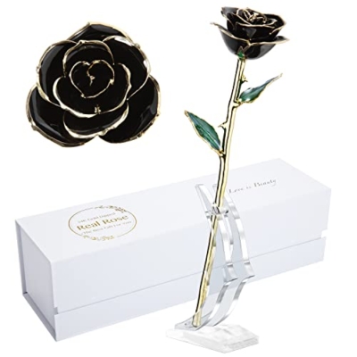 Product: MAXSPT Gold Real Rose, Gold Dipped Rose Made from Real Rose Best Gifts for her and Great Gifts for Girlfriend, Black with Stand