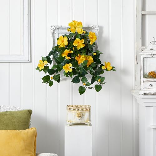 Silky Flower Store Nearly Natural Hibiscus Hanging Artificial Plant, Set of 2, Bright Yellow Indoor Faux Floral Décor 24in. 2 2 Product: Nearly Natural 24in. Hibiscus Hanging Artificial Plant (Set of 2)