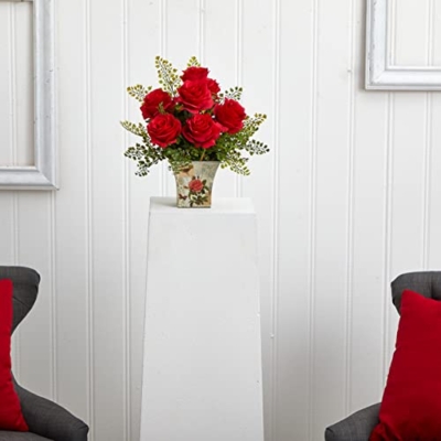 Silky Flower Store Nearly Natural Rose and Maiden Hair Floral Planter, Artificial Flower Arrangement, Home Office Decor, 35.5cm 5 5 Product: Nearly Natural Rose & Maiden Hair Floral Planter