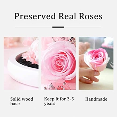 Product: KDFJ Eternal Rose Preserved Real Flower with Lucky Cat Doll in Glass Dome,Forever Rainbow Rose Artificial Flower Glass Dome, Galaxy Eternal Rose,Pink