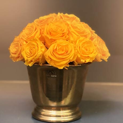 Product: Everlasting Yellow Roses in a ECRI Gold Hand-Made Pot