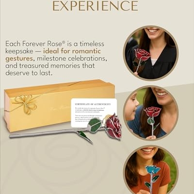 Product: Forever Rose Real Red Rose with Platinum Trimmed Petals and Platinum Stem, Handcrafted Preserved Rose in Luxury Gold Gift Box, Romantic Gift for Her, Elegant Gift for Any Occasion