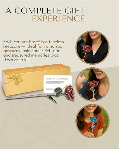 Product: Forever Rose Real Red Rose with Platinum Trimmed Petals and Platinum Stem, Handcrafted Preserved Rose in Luxury Gold Gift Box, Romantic Gift for Her, Elegant Gift for Any Occasion