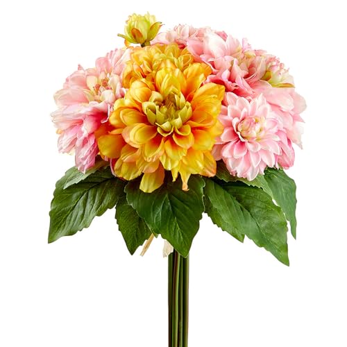 12.5" Silk Dahlia Flower Bouquet -Yellow/Orange (Pack of 6) - Artificial Flower Arrangements Product: 12.5" Silk Dahlia Flower Bouquet -Yellow/Orange (Pack of 6)
