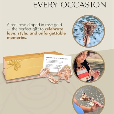 Product: Forever Rose Real Rose Dipped in Rose Gold, Handcrafted Preserved Rose in Luxury Gold Gift Box, Romantic Gift for Her, Elegant Keepsake for Anniversary, Birthday, or Any Special Occasion