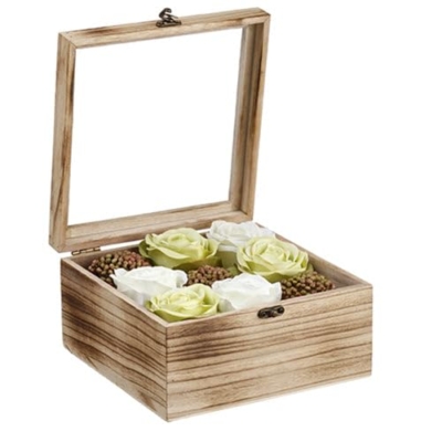 Product: 4.7" Hx8.8 Boxed Silk Rose Flower & Sedum w/Wood Box -White/Green (Pack of 3)