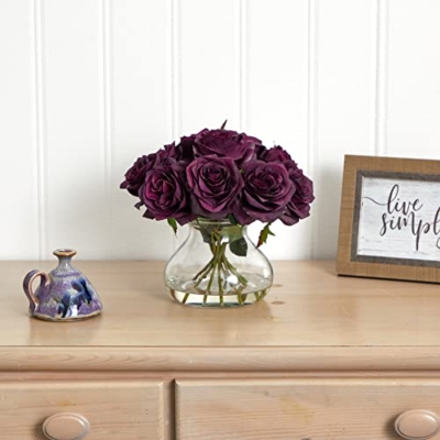 Silky Flower Store Artificial Rose Arrangement with Vase, Faux Floral Centerpiece, Decorative Pot, Home Office Décor 11in x 11in 8 8 Product: Nearly Natural Rose Arrangement with Vase