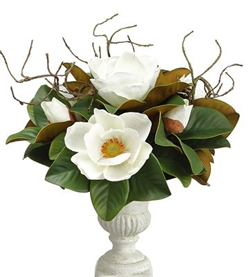 Product: Arcadia Silk Plantation 17" Magnolia/Twig in Paper Mache Urn White (Pack of 1)