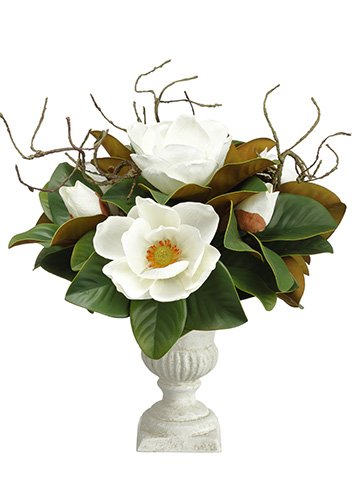 Product: Arcadia Silk Plantation 17" Magnolia/Twig in Paper Mache Urn White (Pack of 1)