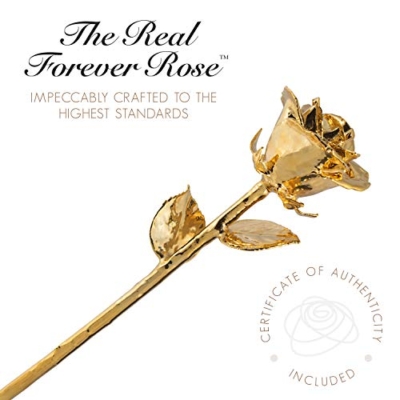 Silky Flower Store 24k Gold Dipped Real Rose Crystal Vase, Venus Rose Open Bud, Luxury Floral Decor, 12in, 6in 16 16 Product: Real Rose Dipped in 24k Gold w/Crystal Vase - Venus Rose (Open Bud)