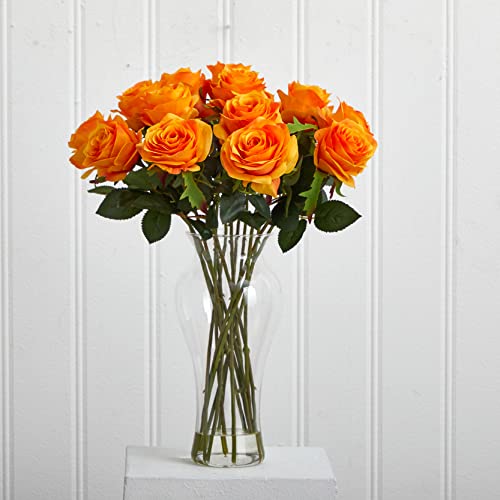 Silky Flower Store Artificial Rose Arrangement with Vase, Faux Water Floral Decor, Nearly Natural Blooming Roses, 18in H 3 3 Product: Nearly Natural Blooming Roses with Vase
