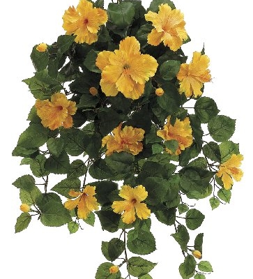 Product: Artificial 22-inch Yellow Hibiscus Trailing Bush (Set of 6)