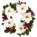 Product: Nearly Natural 4195 26" Magnolia, Pine & Berries Wreath White