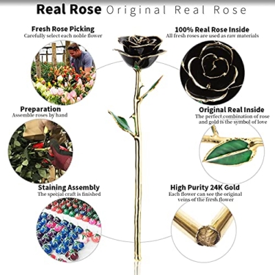 Product: MAXSPT Gold Real Rose, Gold Dipped Rose Made from Real Rose Best Gifts for her and Great Gifts for Girlfriend, Black with Stand