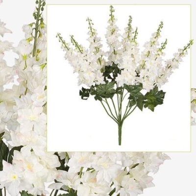 Product: Arcadia Silk Plantation 26" Delphinium Artificial Flower Bushes in White with Pink touch for home or wedding decoration (Pack of 6)
