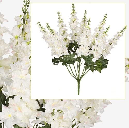 Product: Arcadia Silk Plantation 26" Delphinium Artificial Flower Bushes in White with Pink touch for home or wedding decoration (Pack of 6)