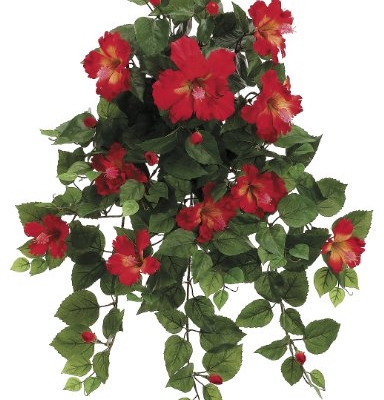 Product: Artificial 22-inch Red/Yellow Hibiscus Trailing Bush (Set of 6)