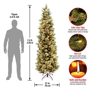 Product: National Tree Company Pre-lit Artificial Christmas Tree | Includes Pre-strung White Lights and Stand | Carolina Pine Slim - 7.5 ft, Green