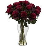 Product: Nearly Natural Artificial Blooming Roses with Vase, 18" x 13"